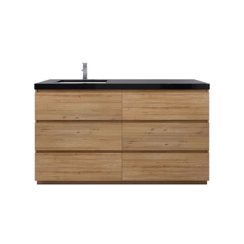 Stanley 60" Natural Oak Freestanding Vanity with Reinforced Acrylic Left Side Sink