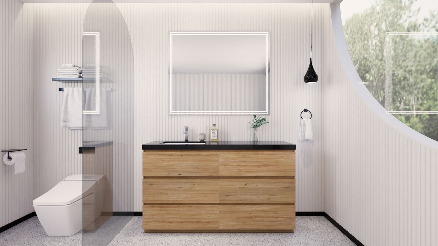 Stanley 60" Natural Oak Freestanding Vanity with Reinforced Acrylic Left Side Sink
