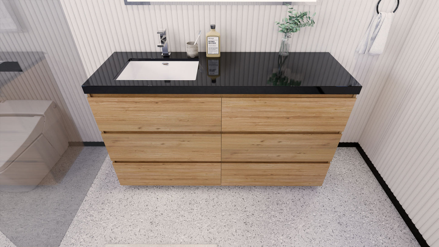 Stanley 60" Natural Oak Freestanding Vanity with Reinforced Acrylic Left Side Sink