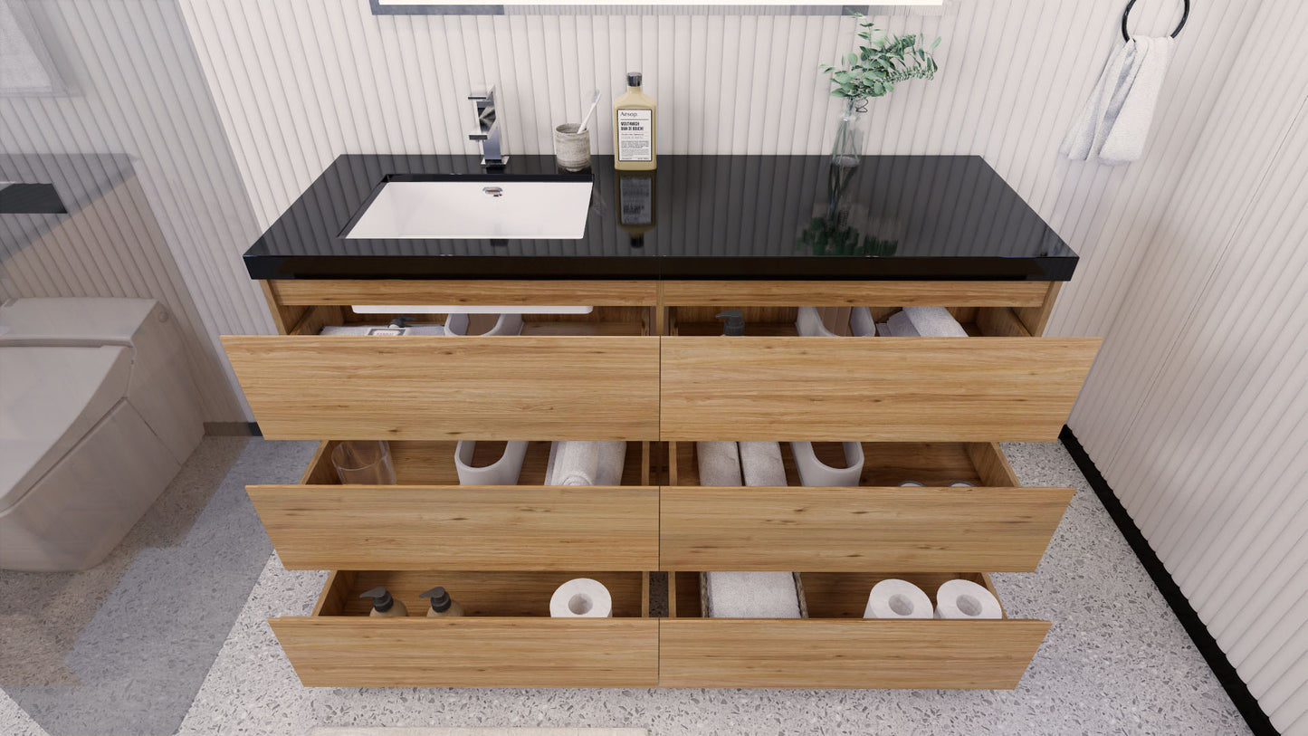 Stanley 60" Natural Oak Freestanding Vanity with Reinforced Acrylic Left Side Sink