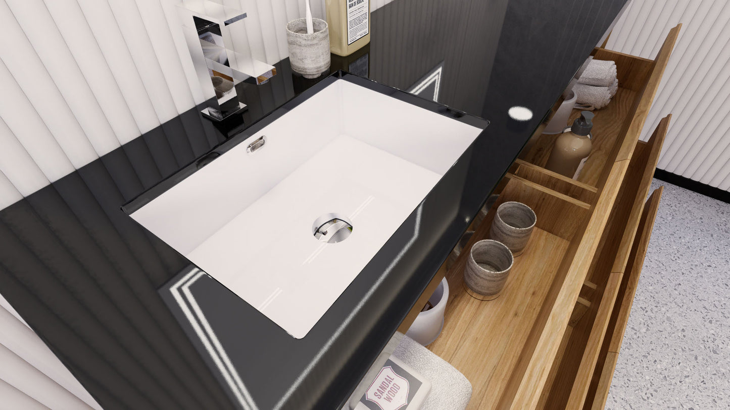 Stanley 60" Natural Oak Freestanding Vanity with Reinforced Acrylic Left Side Sink