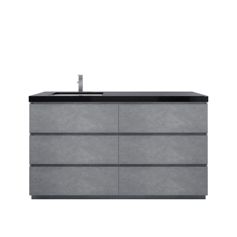 Stanley 60" Cement Gray Freestanding Vanity with Reinforced Acrylic Left Side Sink