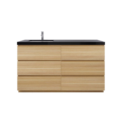 Stanley 60" White Oak Freestanding Vanity with Reinforced Acrylic Left Side Sink