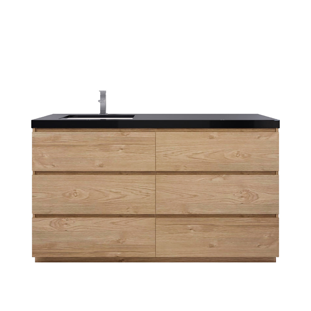 Stanley 60" New England Oak Freestanding Vanity with Reinforced Acrylic Left Side Sink