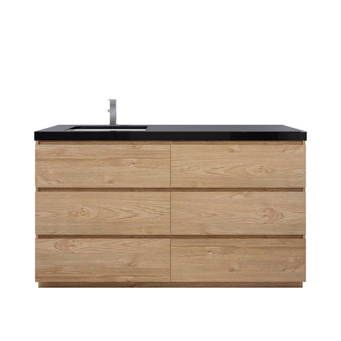 Stanley 60" New England Oak Freestanding Vanity with Reinforced Acrylic Left Side Sink