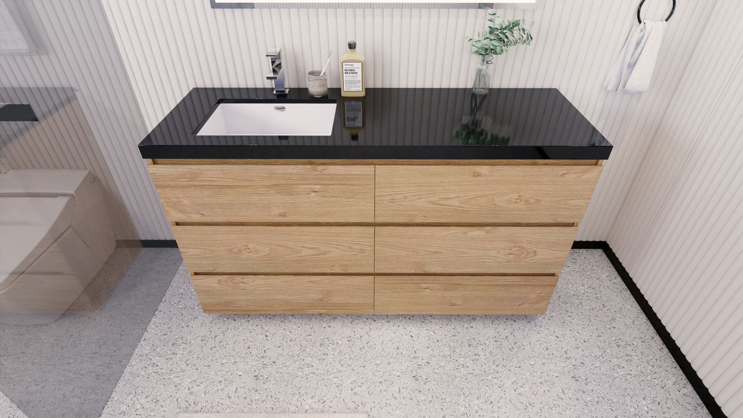 Stanley 60" New England Oak Freestanding Vanity with Reinforced Acrylic Left Side Sink