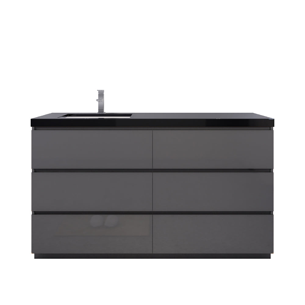 Stanley 60" High Gloss Gray Freestanding Vanity with Reinforced Acrylic Left Side Sink