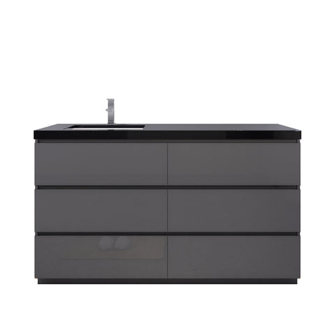 Stanley 60" High Gloss Gray Freestanding Vanity with Reinforced Acrylic Left Side Sink