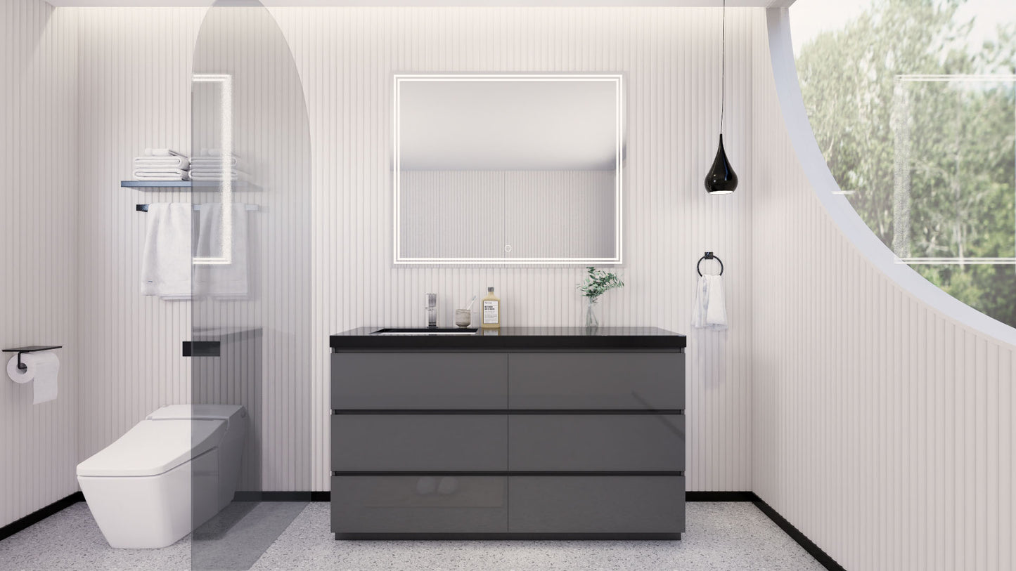 Stanley 60" High Gloss Gray Freestanding Vanity with Reinforced Acrylic Left Side Sink