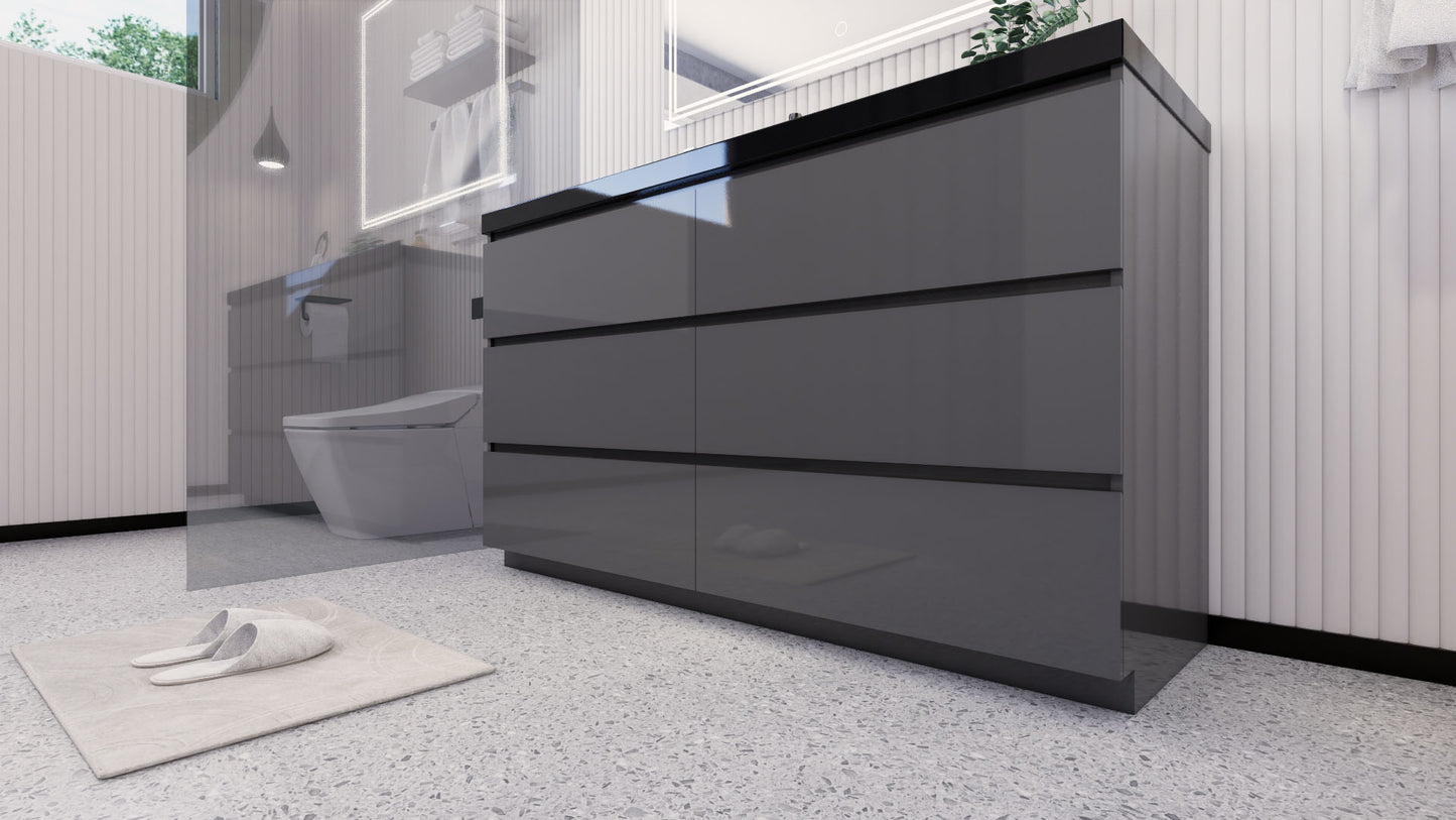 Stanley 60" High Gloss Gray Freestanding Vanity with Reinforced Acrylic Left Side Sink