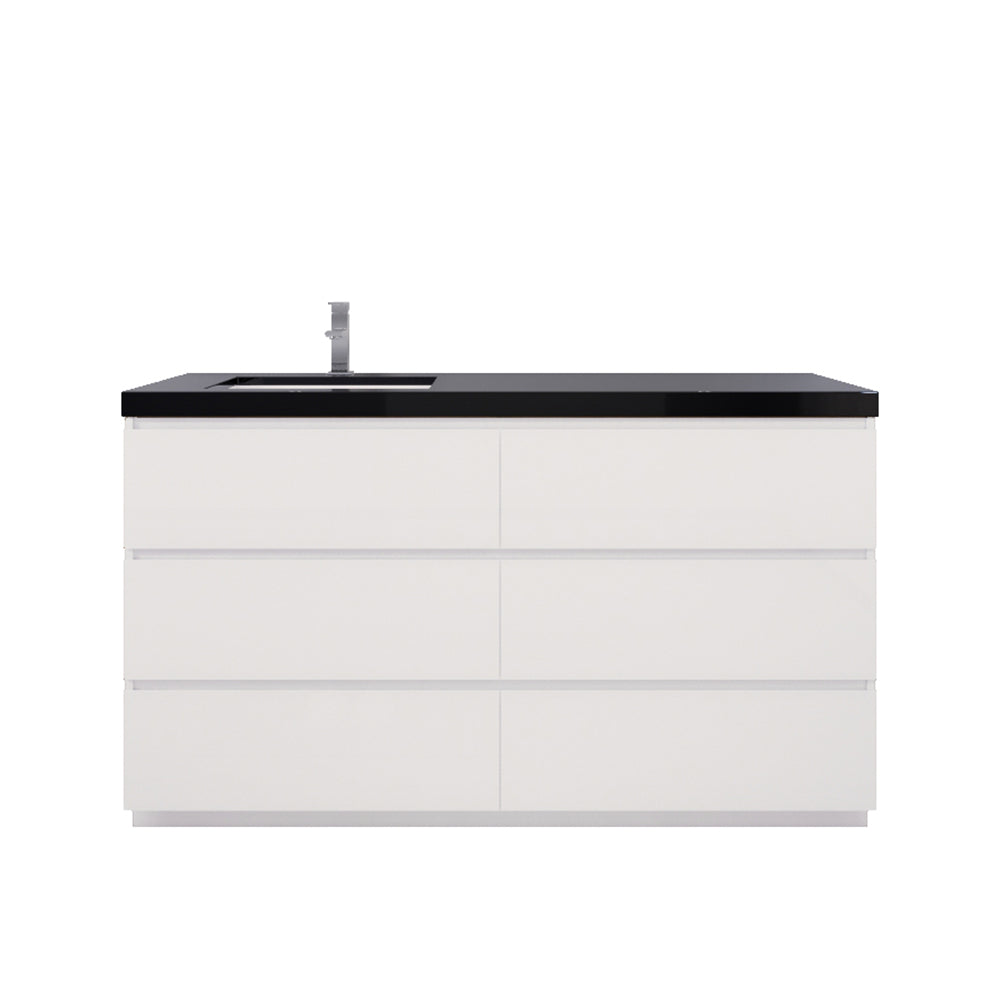 Stanley 60" High Gloss White Freestanding Vanity with Reinforced Acrylic Left Side Sink