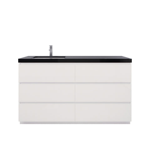Stanley 60" High Gloss White Freestanding Vanity with Reinforced Acrylic Left Side Sink