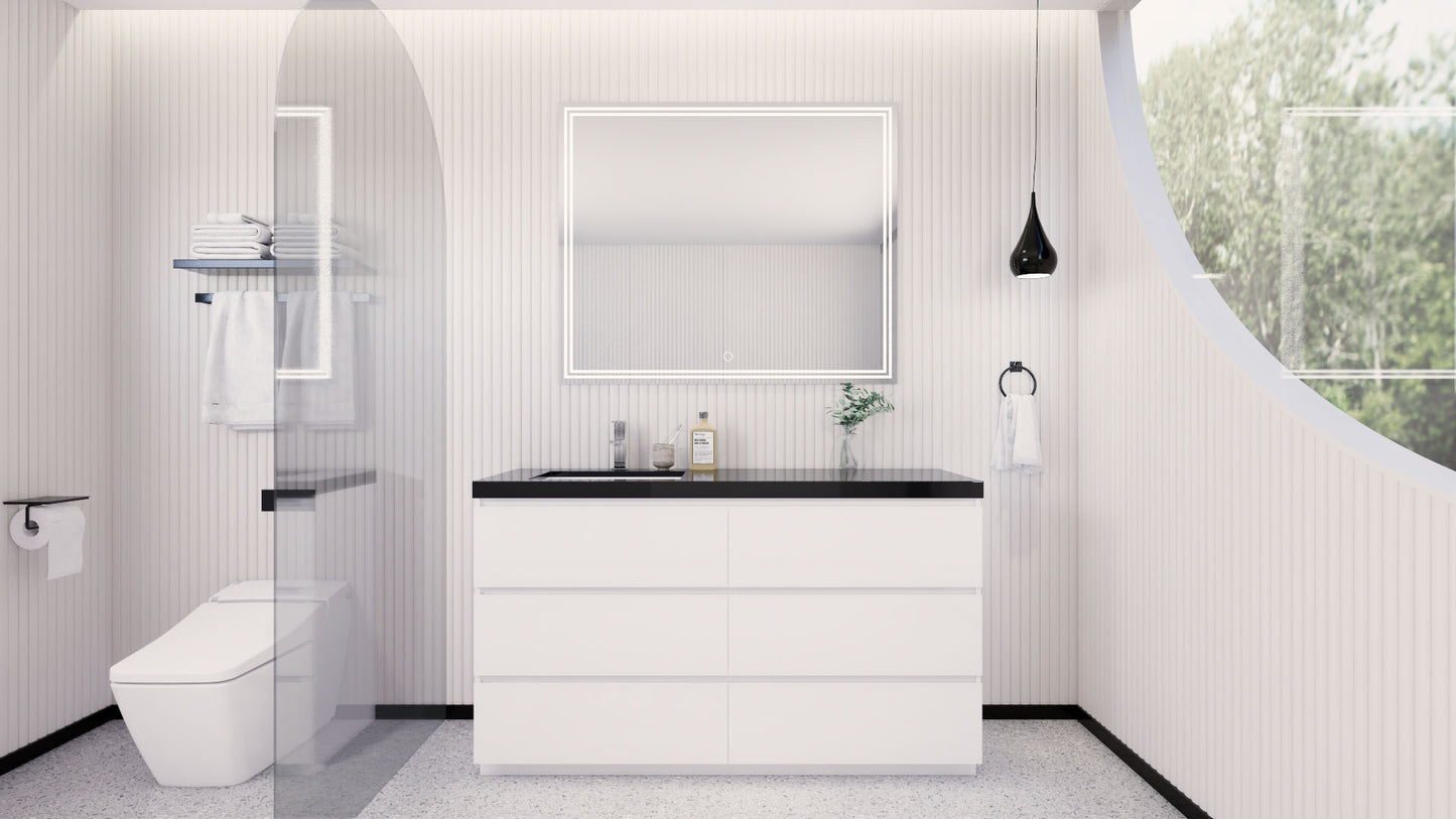 Stanley 60" High Gloss White Freestanding Vanity with Reinforced Acrylic Left Side Sink