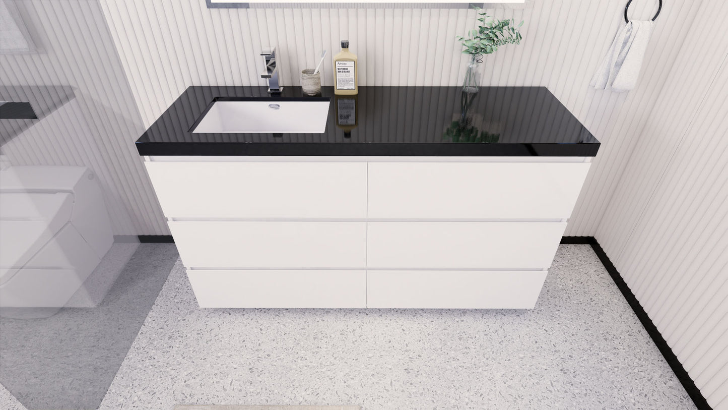 Stanley 60" High Gloss White Freestanding Vanity with Reinforced Acrylic Left Side Sink