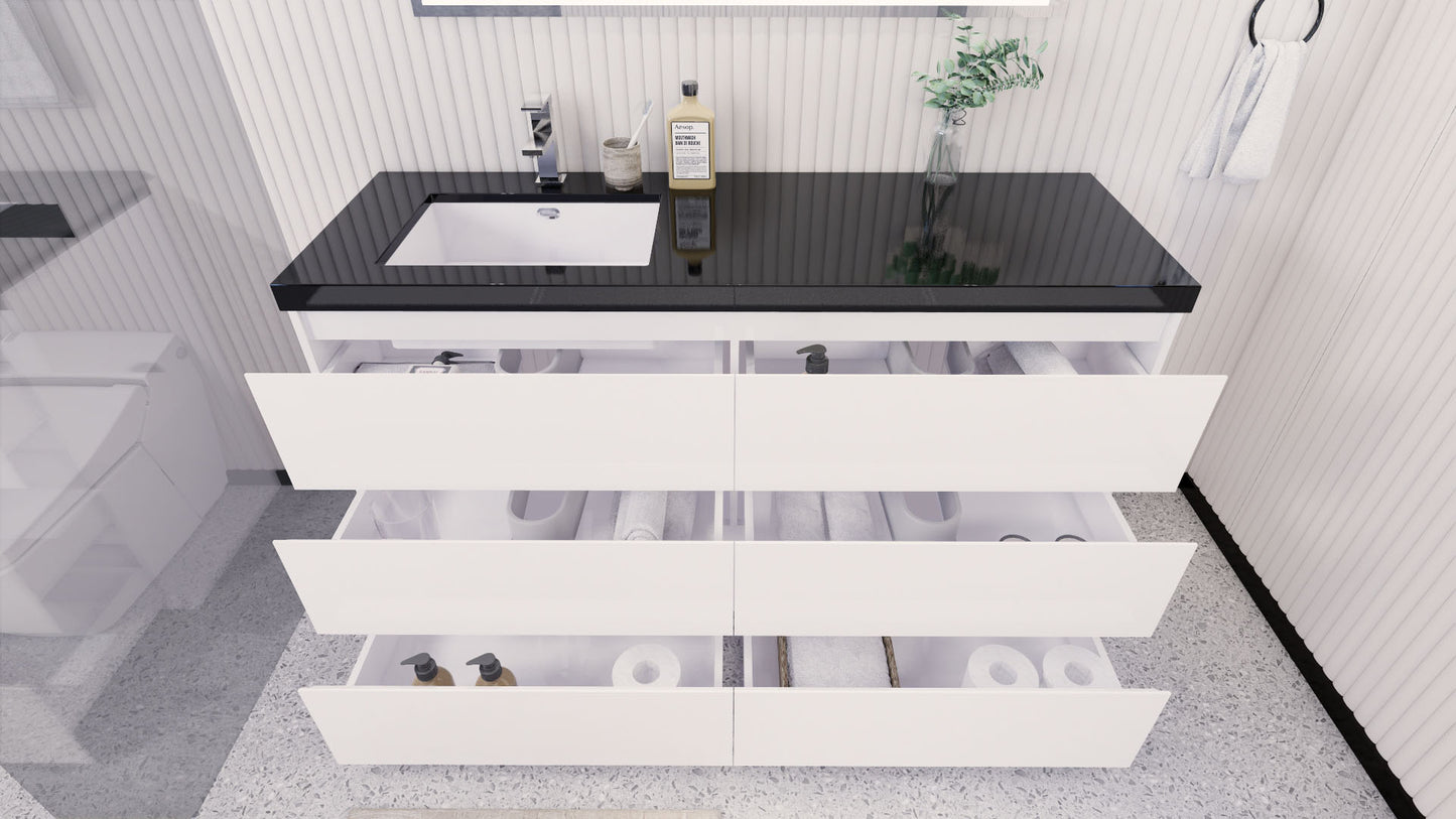 Stanley 60" High Gloss White Freestanding Vanity with Reinforced Acrylic Left Side Sink