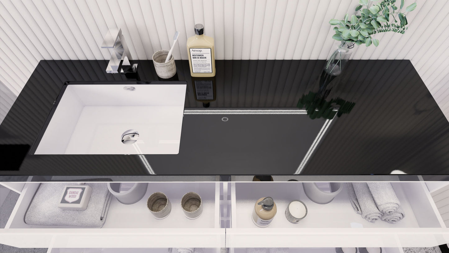 Stanley 60" High Gloss White Freestanding Vanity with Reinforced Acrylic Left Side Sink