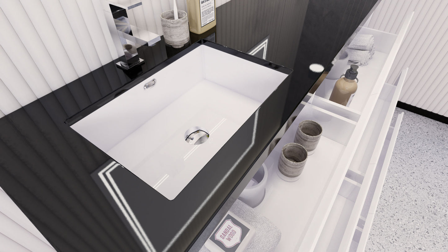 Stanley 60" High Gloss White Freestanding Vanity with Reinforced Acrylic Left Side Sink
