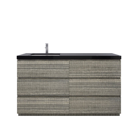 Stanley 60" High Gloss Ash Gray Freestanding Vanity with Reinforced Acrylic Left Side Sink