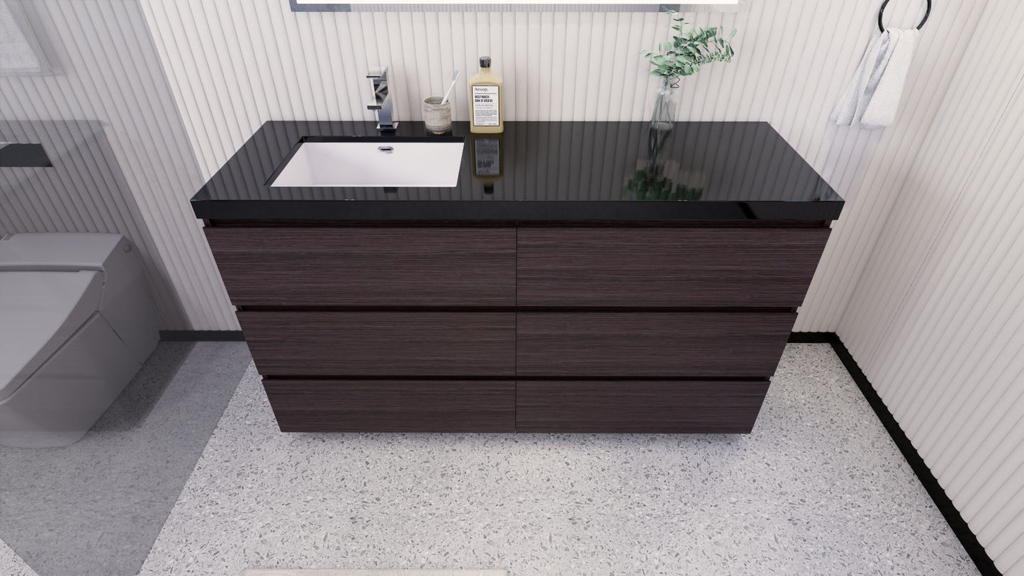 Stanley 60" Dark Gray Oak Freestanding Vanity with Reinforced Acrylic Left Side Sink