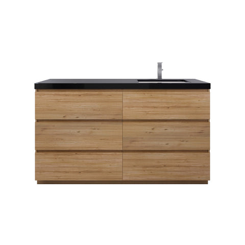 Stanley 60" Natural Oak Freestanding Vanity with Reinforced Acrylic Right Side Sink