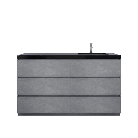 Stanley 60" Cement Gray Freestanding Vanity with Reinforced Acrylic Right Side Sink