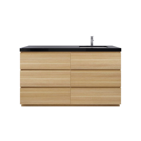 Stanley 60" White Oak Freestanding Vanity with Reinforced Acrylic Right Side Sink
