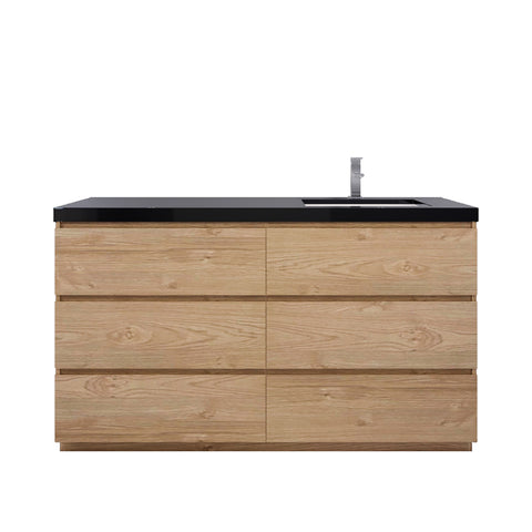 Stanley 60" New England Oak Freestanding Vanity with Reinforced Acrylic Right Side Sink
