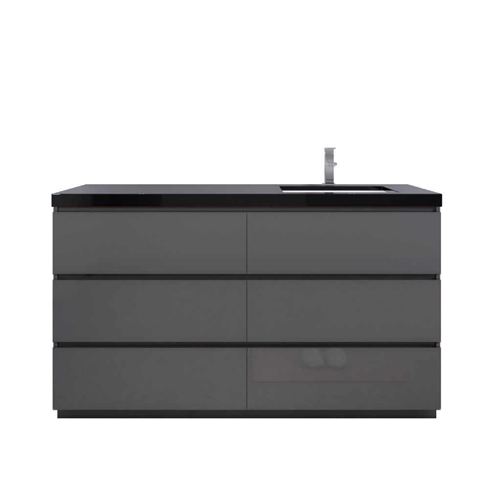 Stanley 60" High Gloss Gray Freestanding Vanity with Reinforced Acrylic Right Side Sink