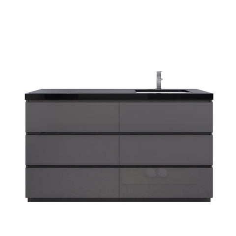 Stanley 60" High Gloss Gray Freestanding Vanity with Reinforced Acrylic Right Side Sink