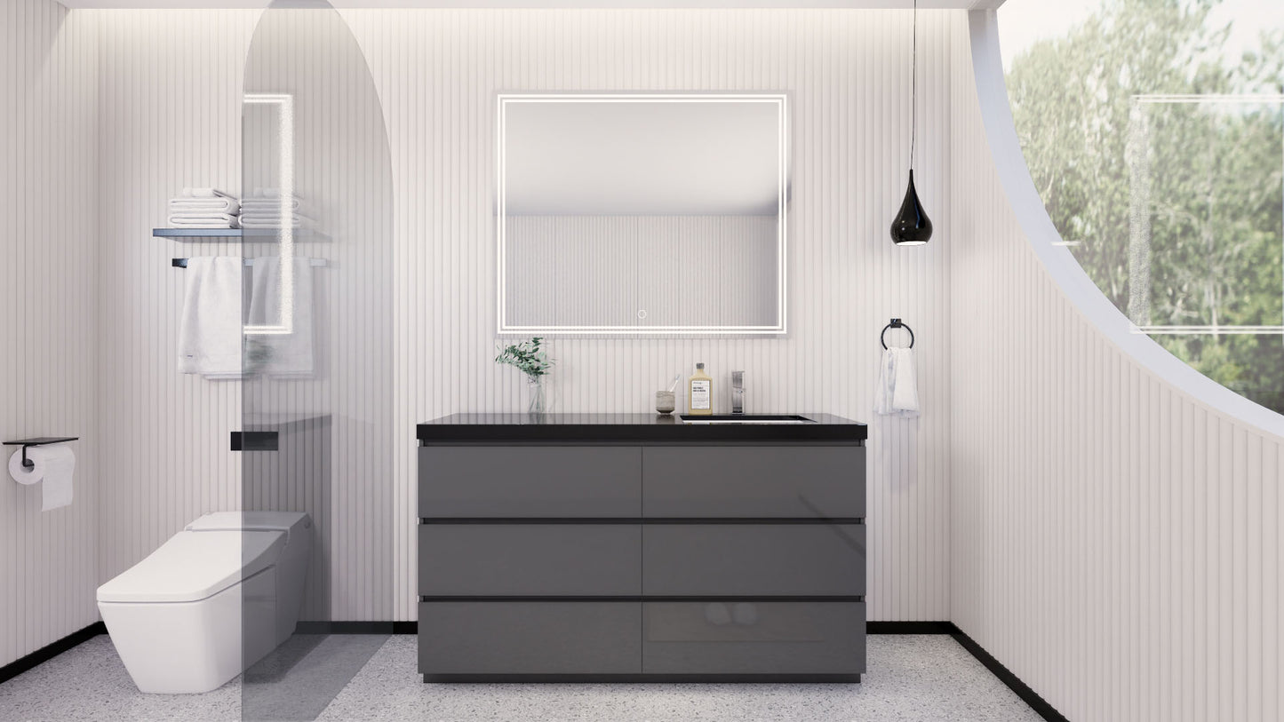 Stanley 60" High Gloss Gray Freestanding Vanity with Reinforced Acrylic Right Side Sink