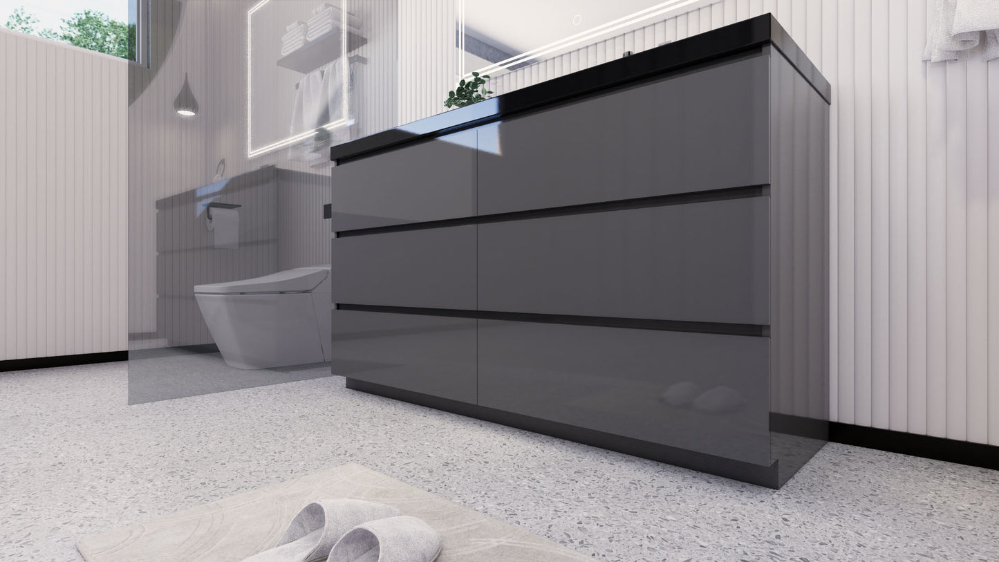 Stanley 60" High Gloss Gray Freestanding Vanity with Reinforced Acrylic Right Side Sink