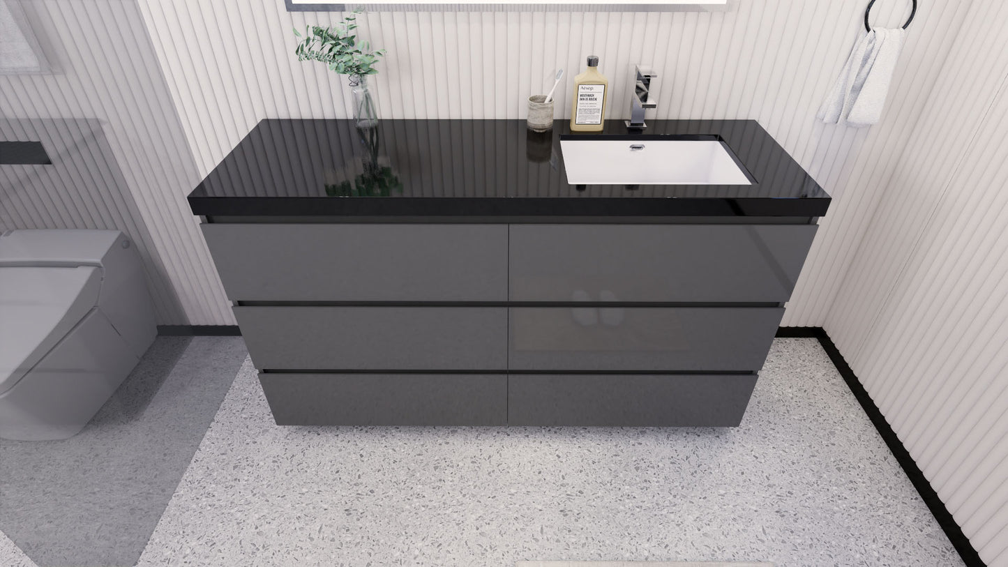 Stanley 60" High Gloss Gray Freestanding Vanity with Reinforced Acrylic Right Side Sink