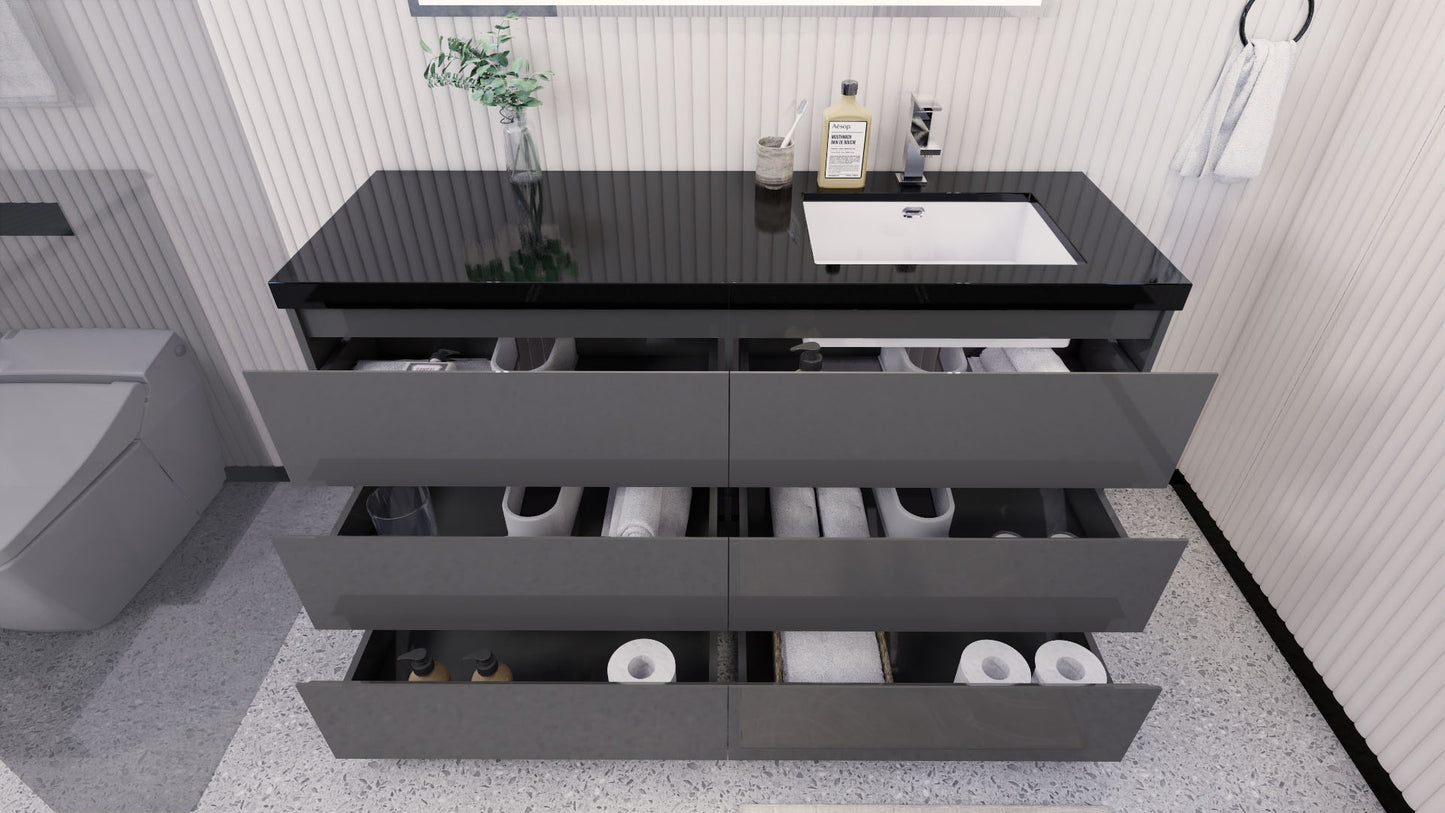 Stanley 60" High Gloss Gray Freestanding Vanity with Reinforced Acrylic Right Side Sink