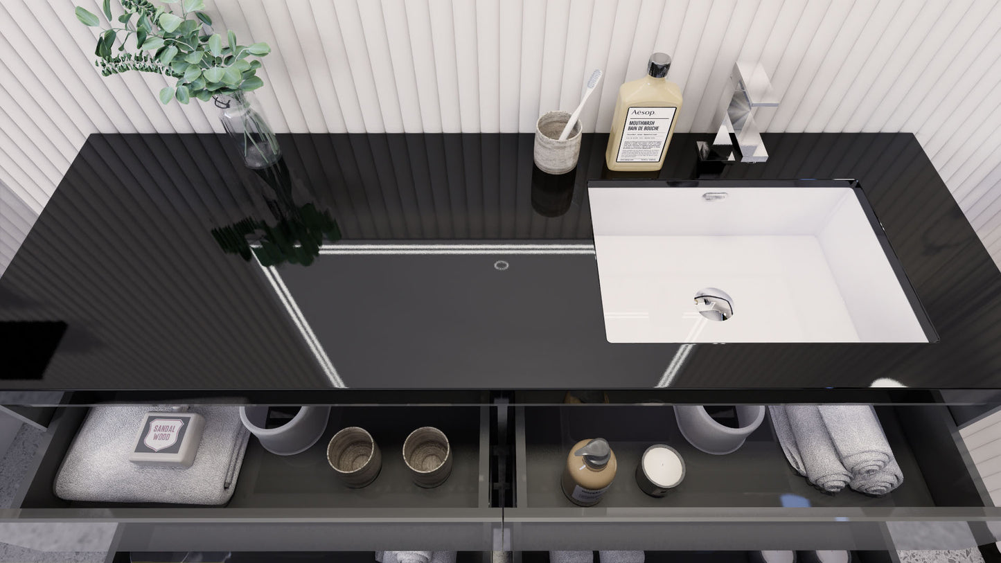 Stanley 60" High Gloss Gray Freestanding Vanity with Reinforced Acrylic Right Side Sink