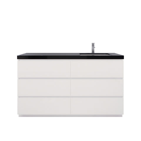 Stanley 60" High Gloss White Freestanding Vanity with Reinforced Acrylic Right Side Sink