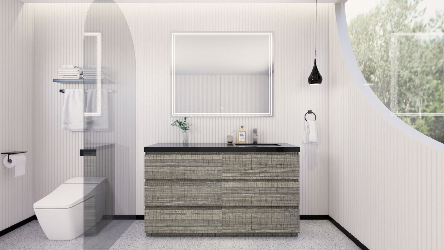 Stanley 60" High Gloss Ash Gray Freestanding Vanity with Reinforced Acrylic Right Side Sink