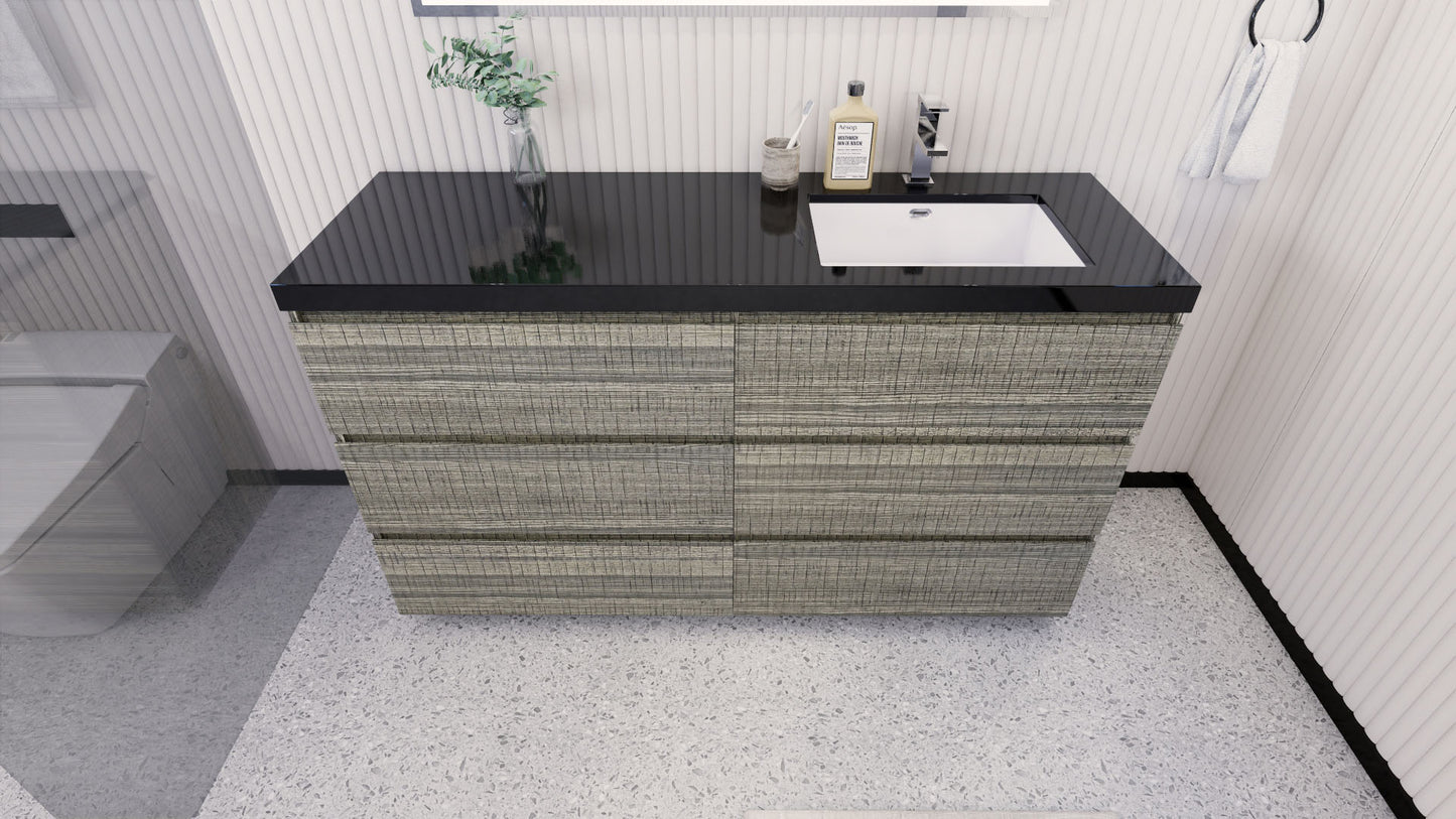 Stanley 60" High Gloss Ash Gray Freestanding Vanity with Reinforced Acrylic Right Side Sink