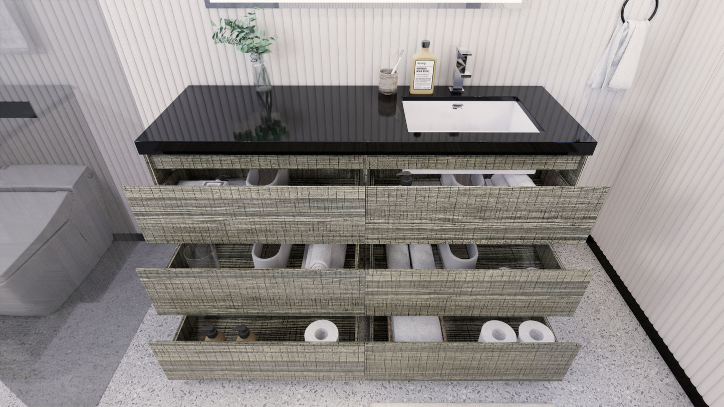 Stanley 60" High Gloss Ash Gray Freestanding Vanity with Reinforced Acrylic Right Side Sink