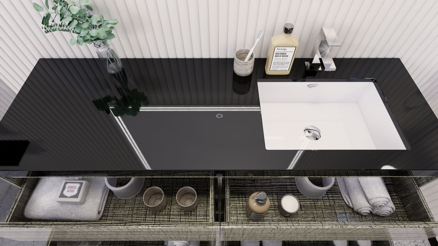 Stanley 60" High Gloss Ash Gray Freestanding Vanity with Reinforced Acrylic Right Side Sink