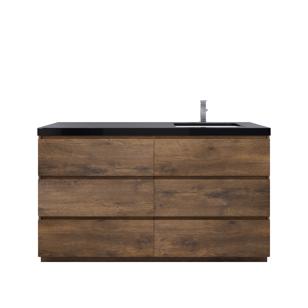 Stanley 60" Rosewood Freestanding Vanity with Reinforced Acrylic Right Side Sink