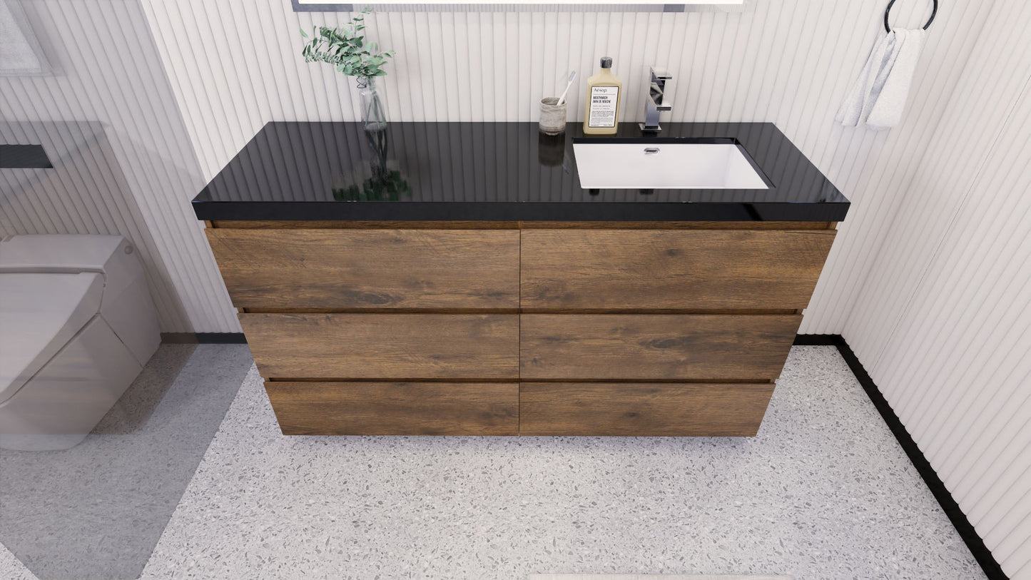 Stanley 60" Rosewood Freestanding Vanity with Reinforced Acrylic Right Side Sink