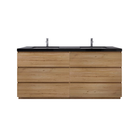 Stanley 72" Natural Oak Freestanding Vanity with Reinforced Acrylic Sinks