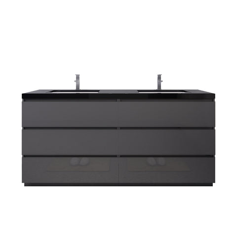 Stanley 72" High Gloss Gray Freestanding Vanity with Reinforced Acrylic Sinks