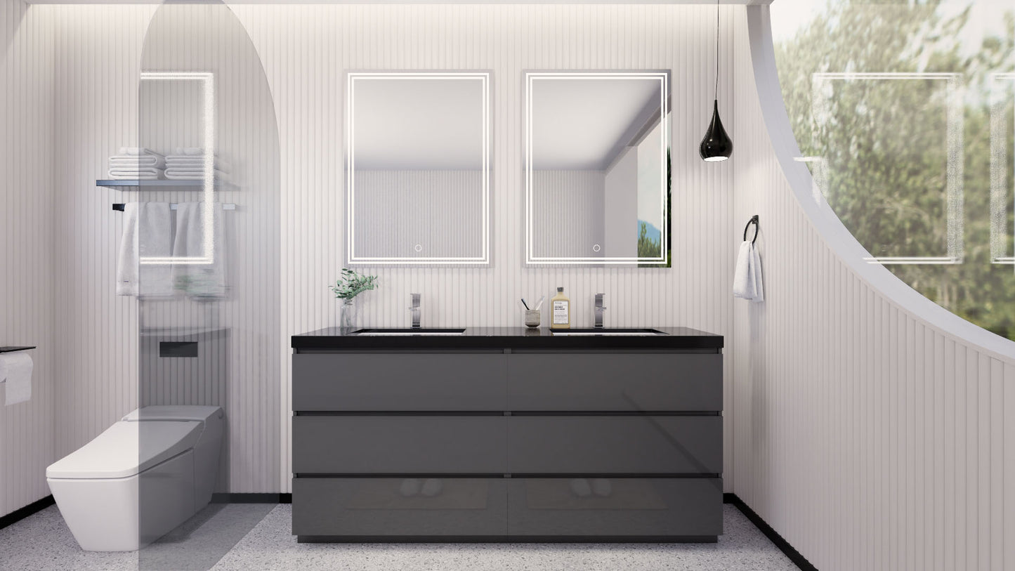 Stanley 72" High Gloss Gray Freestanding Vanity with Reinforced Acrylic Sinks