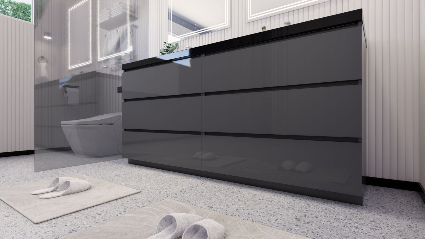 Stanley 72" High Gloss Gray Freestanding Vanity with Reinforced Acrylic Sinks