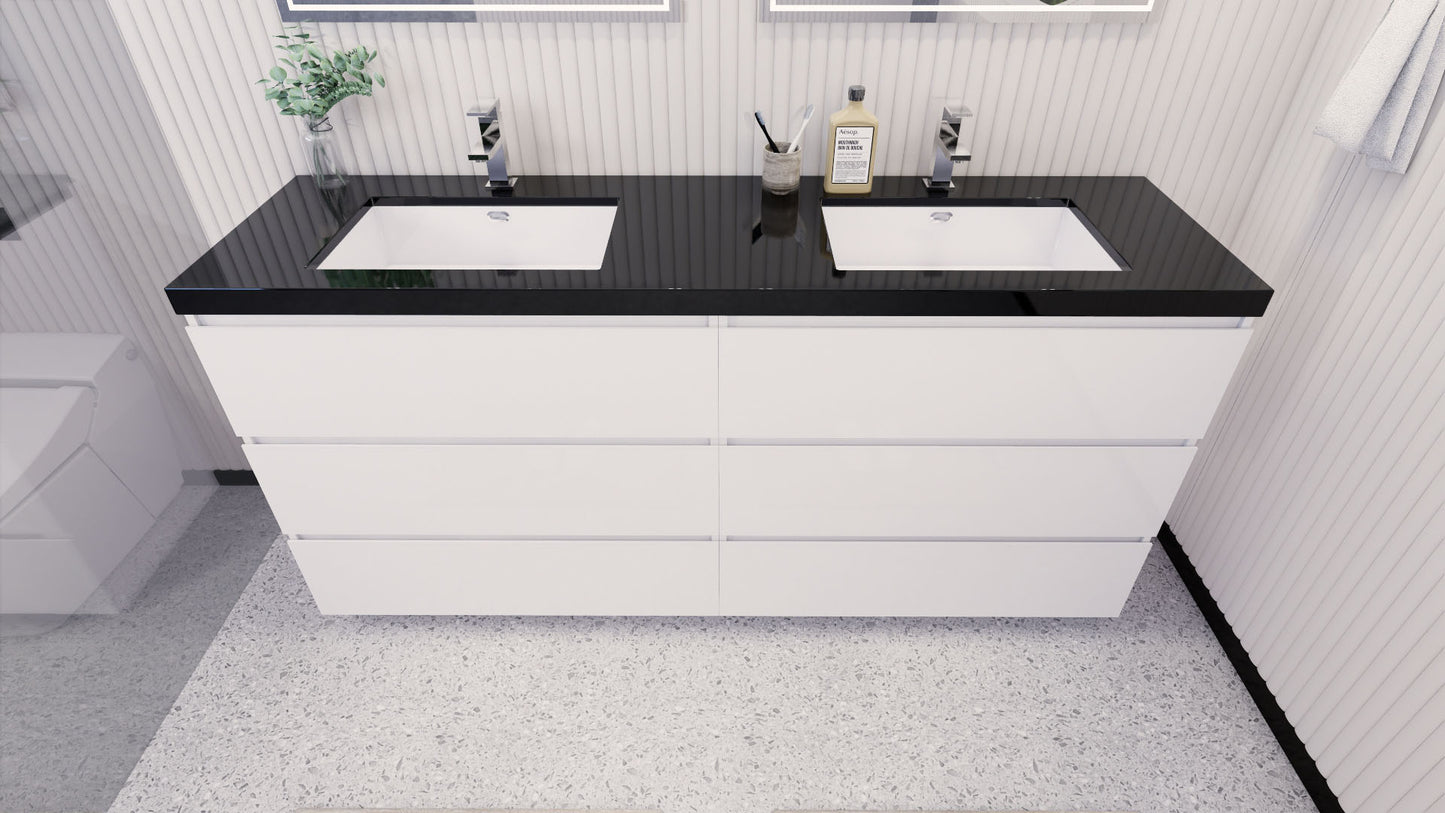 Stanley 72" High Gloss White Freestanding Vanity with Reinforced Acrylic Sinks