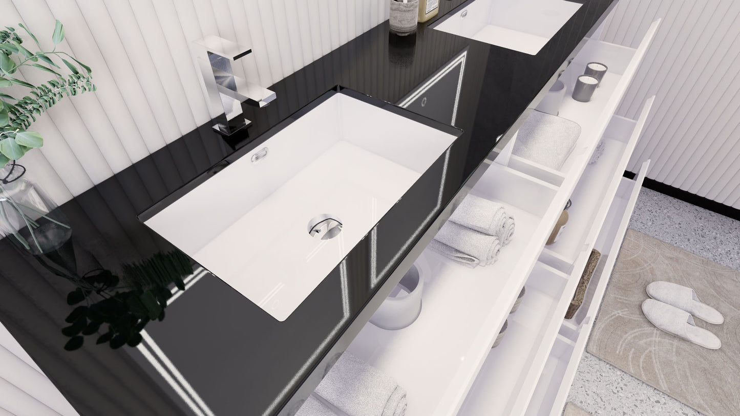 Stanley 72" High Gloss White Freestanding Vanity with Reinforced Acrylic Sinks