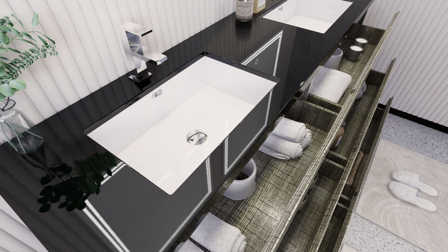 Stanley 72" High Gloss Ash Gray Freestanding Vanity with Reinforced Acrylic Sinks