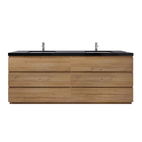 Stanley 84" Natural Oak Freestanding Vanity with Reinforced Acrylic Sinks