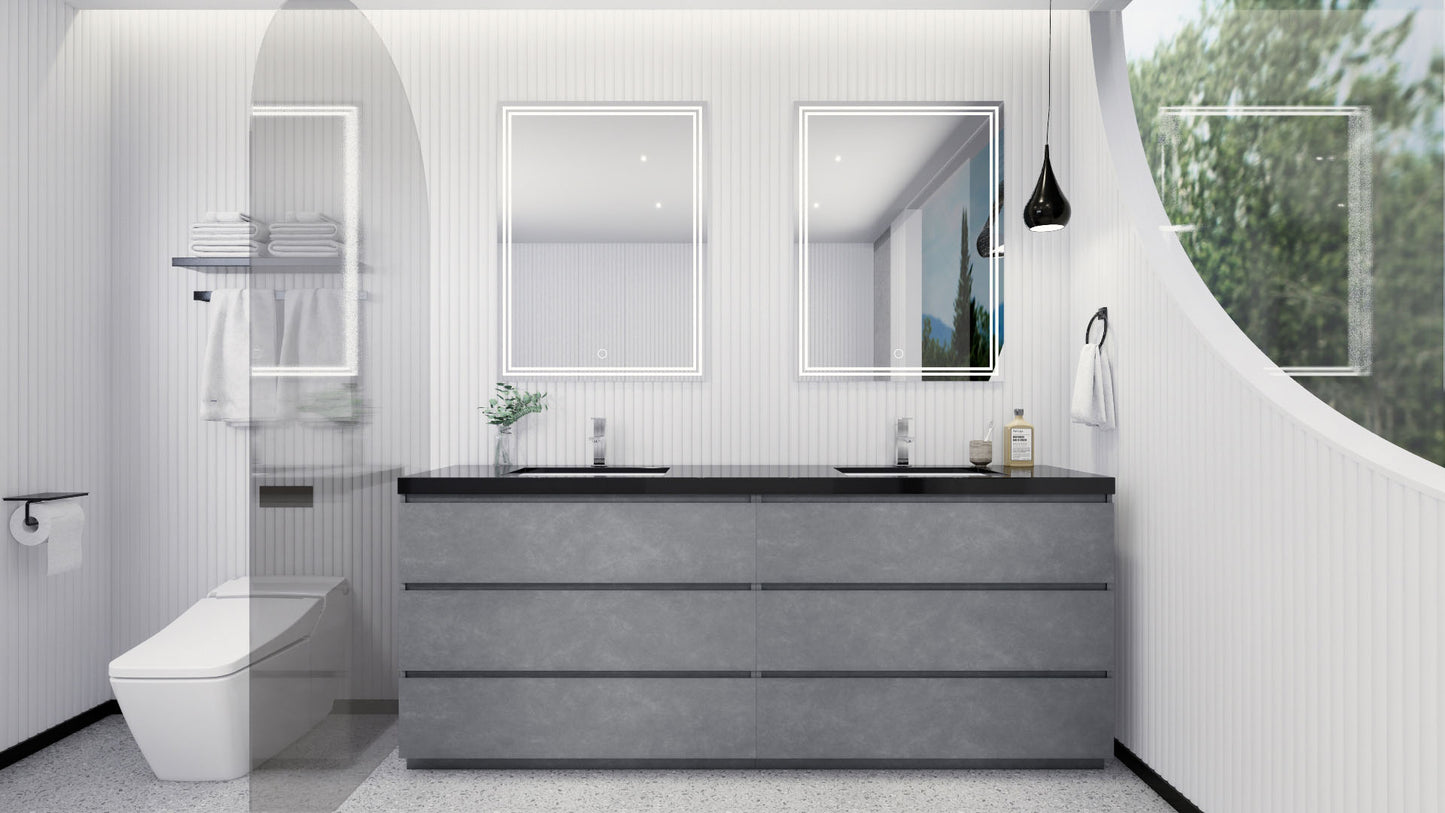 Stanley 84" Cement Gray Freestanding Vanity with Reinforced Acrylic Sinks